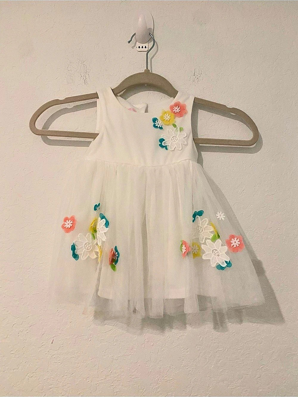 Nannette Baby Floral Tulle Dress in White & Pink Baby 12M